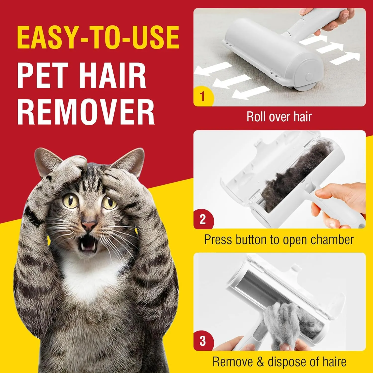 Upgrade Pet Hair Remover and Reusable Lint Roller - Cat and Dog Hair Remover for Furniture, Couch, Carpet, Clothing and Bedding - Portable, Multi-Surface