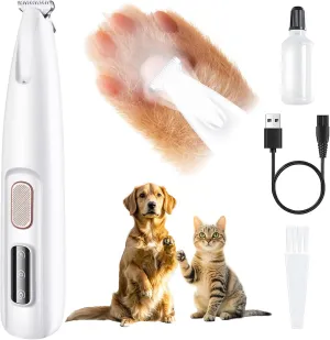 Upgraded Dog Paw Trimmer with LED Light, Paw Trimmer for Dogs Electric, Pet Hair Clippers Rechargeable Low Noise, Grooming Shaver for Dog's and Cat's Eyes Face Ears Feet, Fully Waterproof (White)