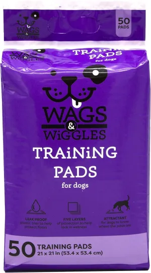 Wags & Wiggles Training Pads For Dogs, Puppy Pee Pads For Dogs Dog and Puppy Supplies Dog Training Pads, Strong and Absorbent Training Pads (Pack of 1, 50 Count Total)