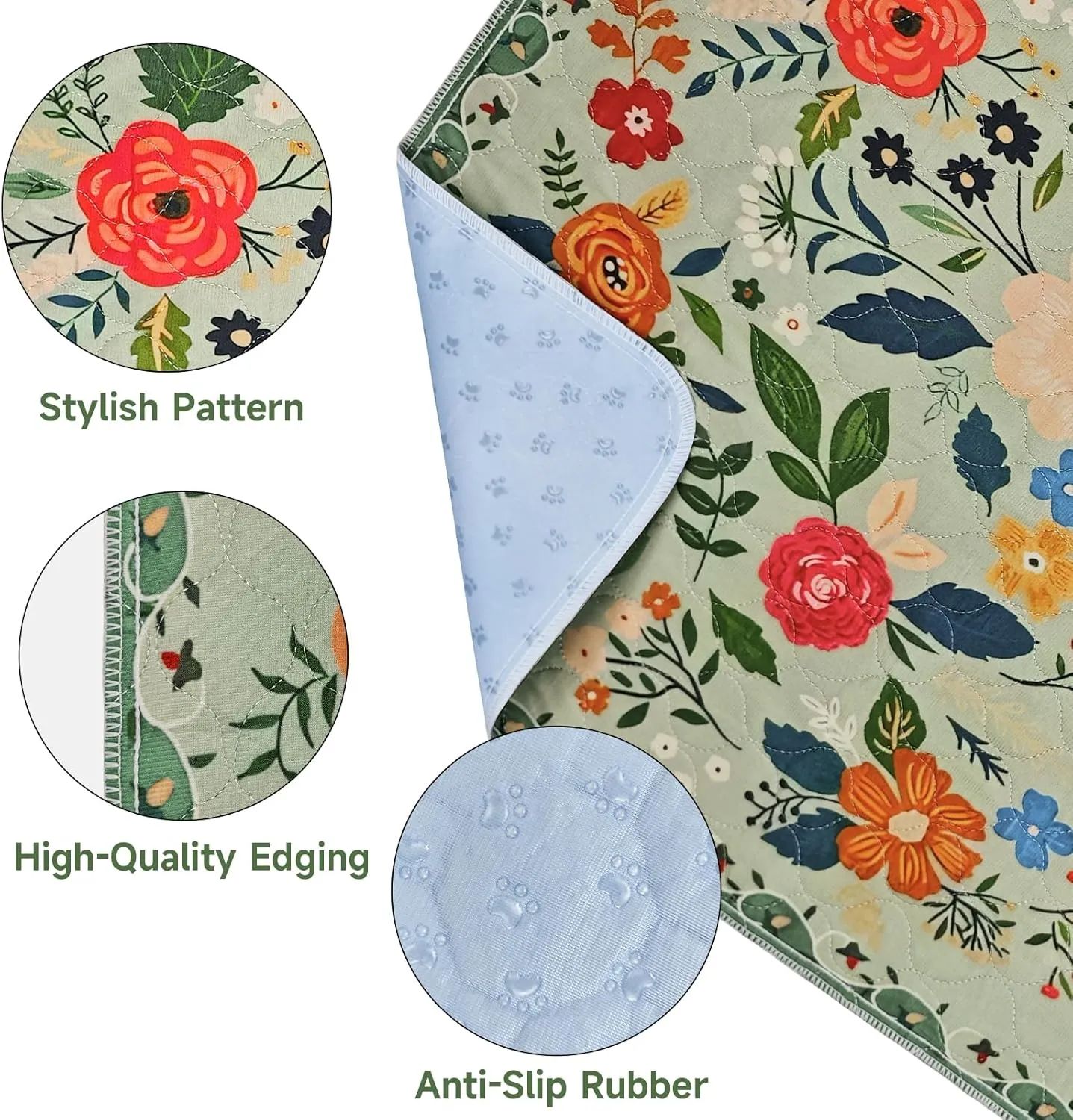 Washable Pee Pads for Dogs, 2 Pack Reusable Puppy Pads 40"x26" Super Absorbent Quick Dry Dog Training Pads, Waterproof & Non-Slip Whelping Pads for Crate,Floor,Sofa (Green Garden, 40"x26"(Pack of 2))