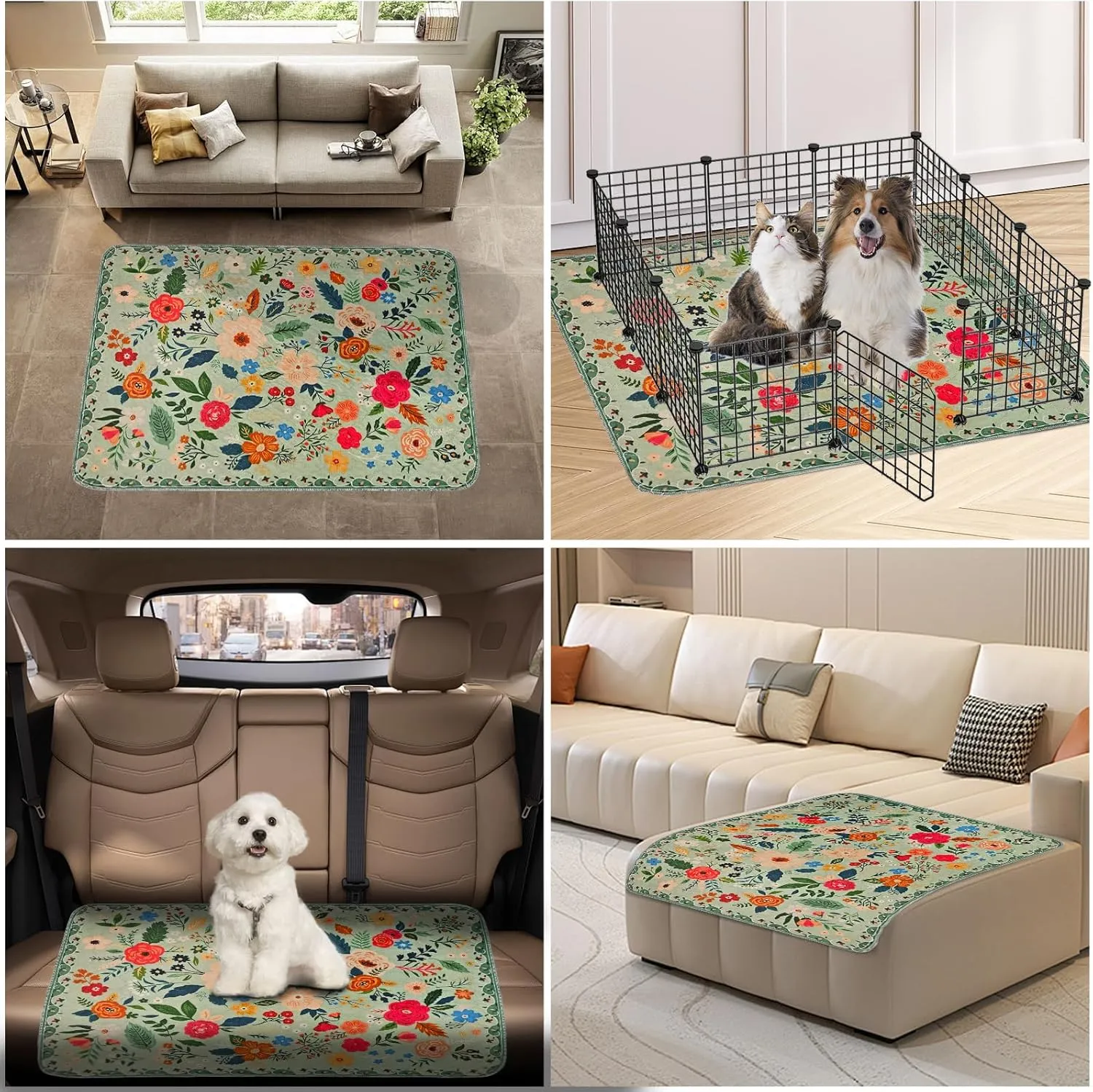 Washable Pee Pads for Dogs, 2 Pack Reusable Puppy Pads 40"x26" Super Absorbent Quick Dry Dog Training Pads, Waterproof & Non-Slip Whelping Pads for Crate,Floor,Sofa (Green Garden, 40"x26"(Pack of 2))