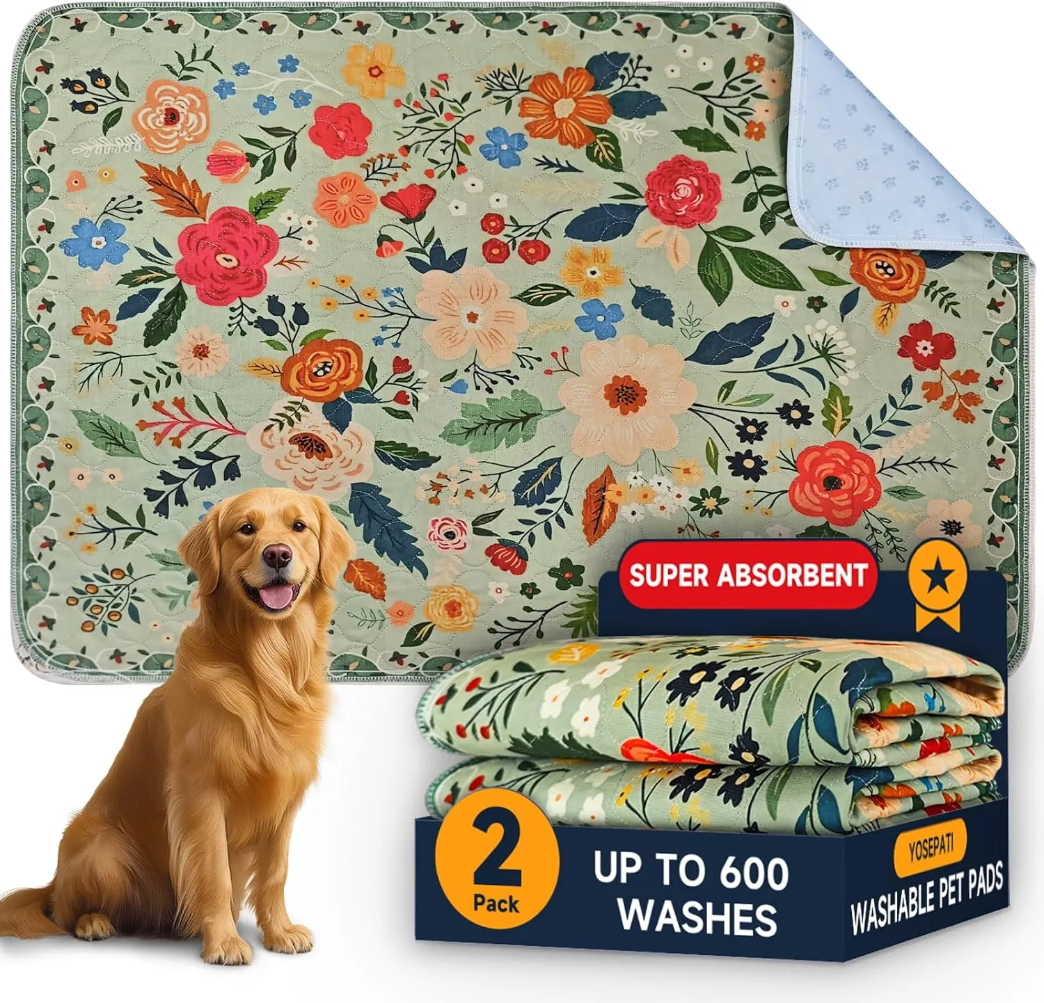 Washable Pee Pads for Dogs, 2 Pack Reusable Puppy Pads 40"x26" Super Absorbent Quick Dry Dog Training Pads, Waterproof & Non-Slip Whelping Pads for Crate,Floor,Sofa (Green Garden, 40"x26"(Pack of 2))