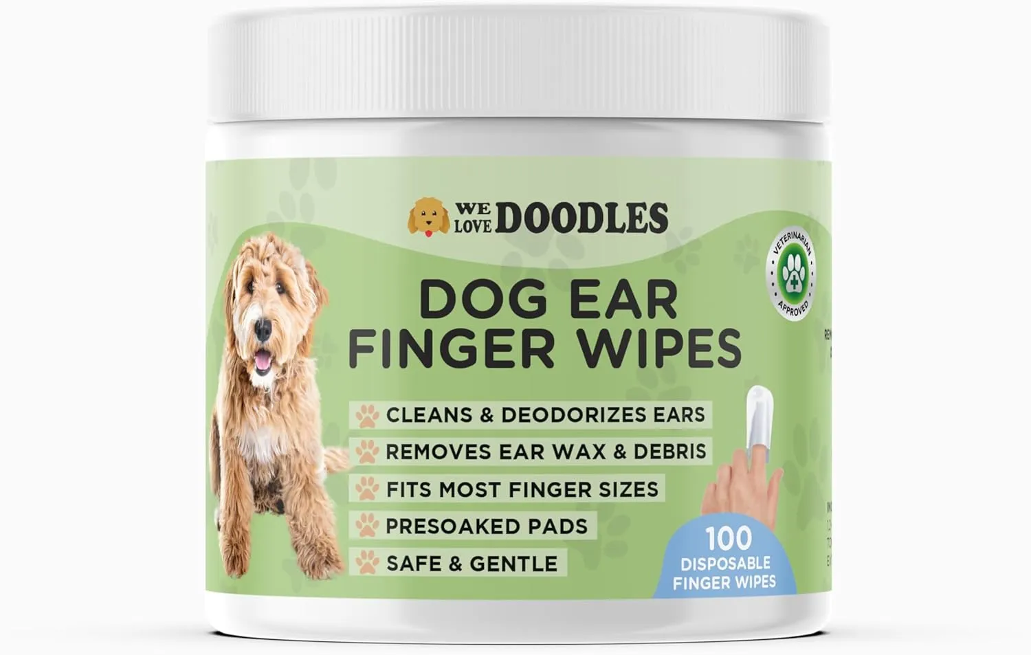 We Love Doodles Dog Ear Wipes - Pre Soaked Finger Ear Wipes for Dogs, Safe & Gentle Ear Cleaner for Dogs, Cleans & Deodorizes, Pet Wipes for Dogs, Dog Cleaning Wipes for Easy Grooming, 100 pcs