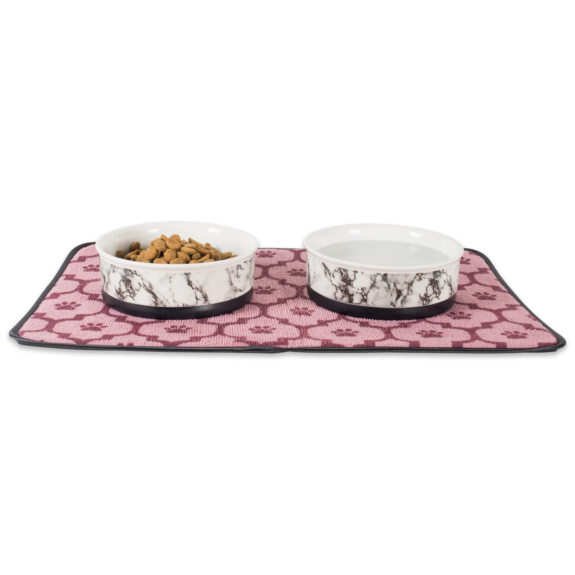 White Marble Pet Bowl Set of 2, Medium - 1.5 C. Capacity