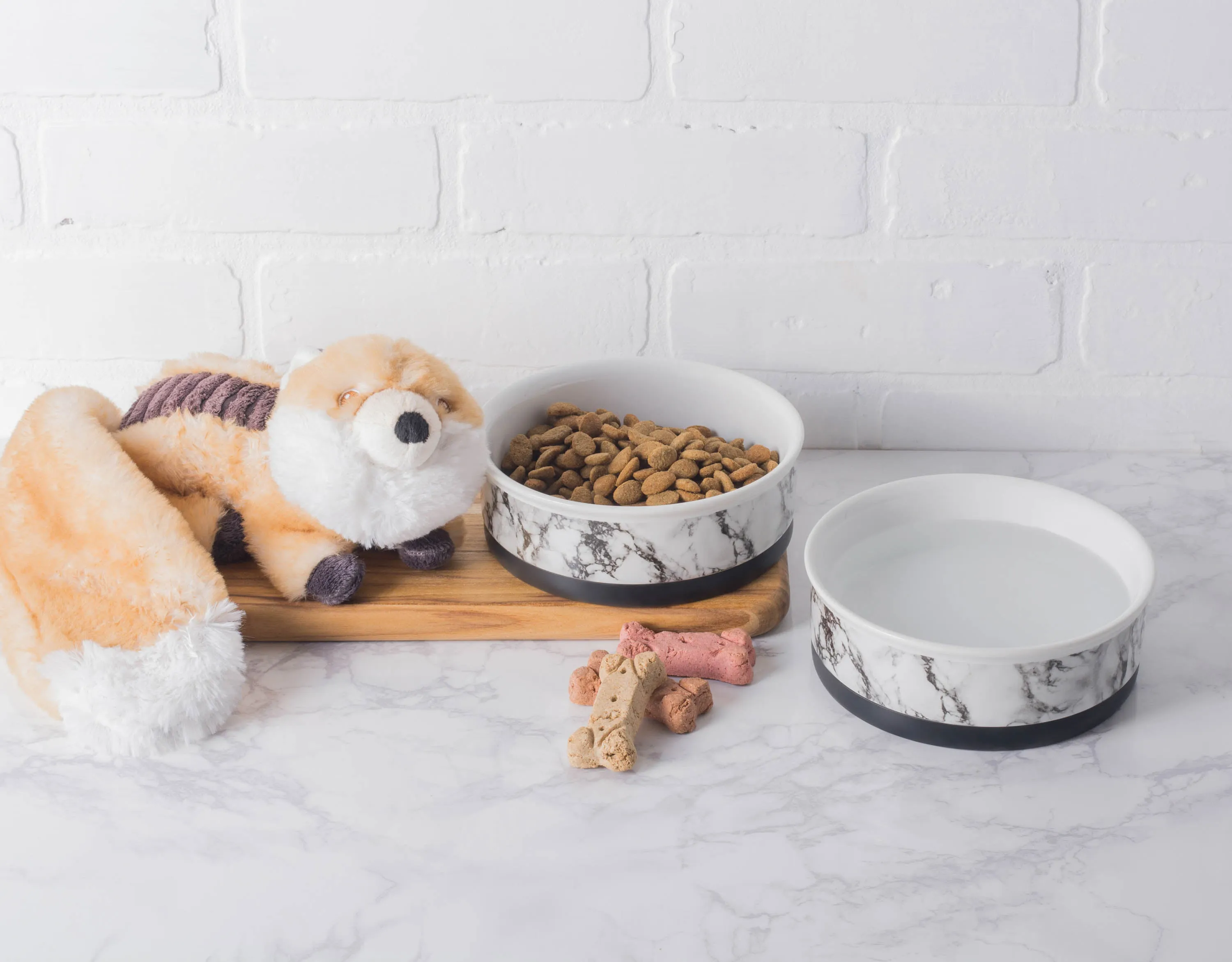 White Marble Pet Bowl Set of 2, Medium - 1.5 C. Capacity
