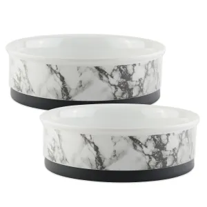 White Marble Pet Bowl Set of 2, Medium - 1.5 C. Capacity