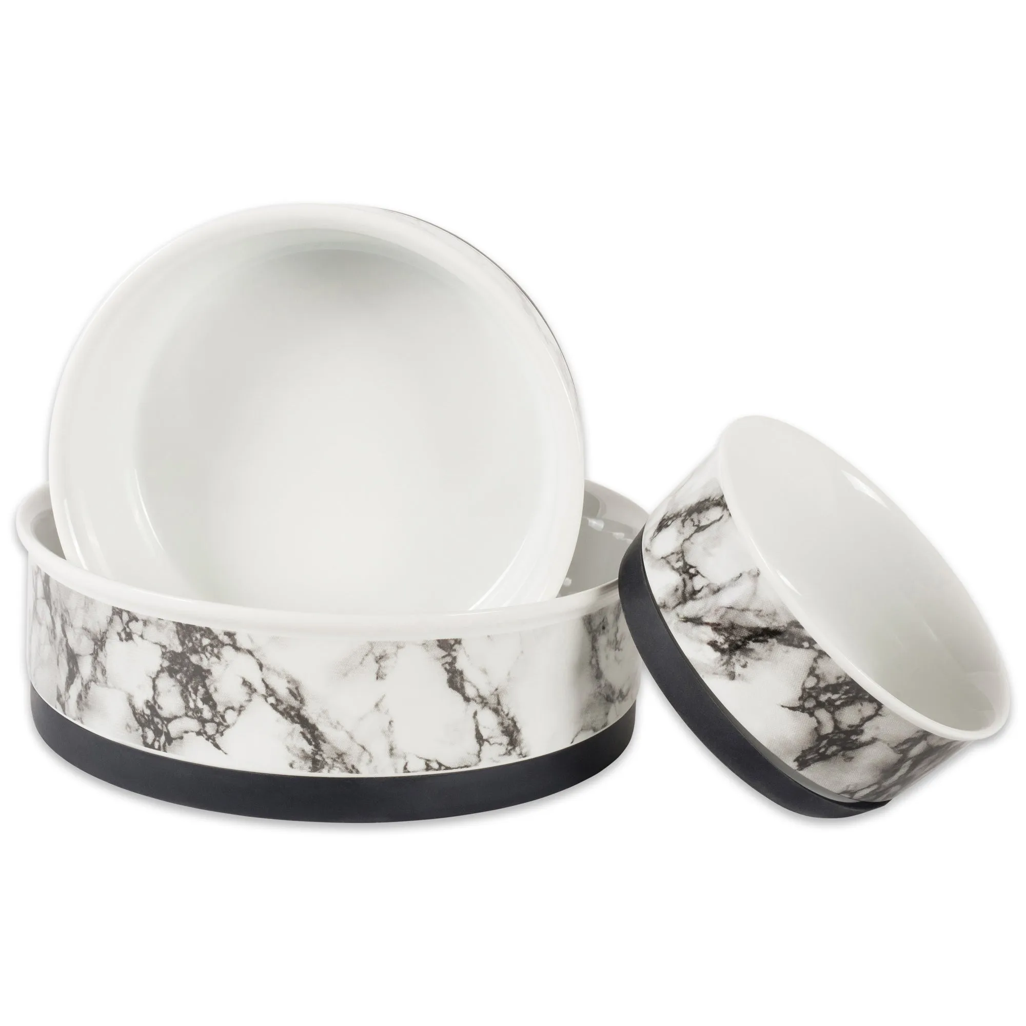 White Marble Pet Bowl Set of 2, Medium - 1.5 C. Capacity