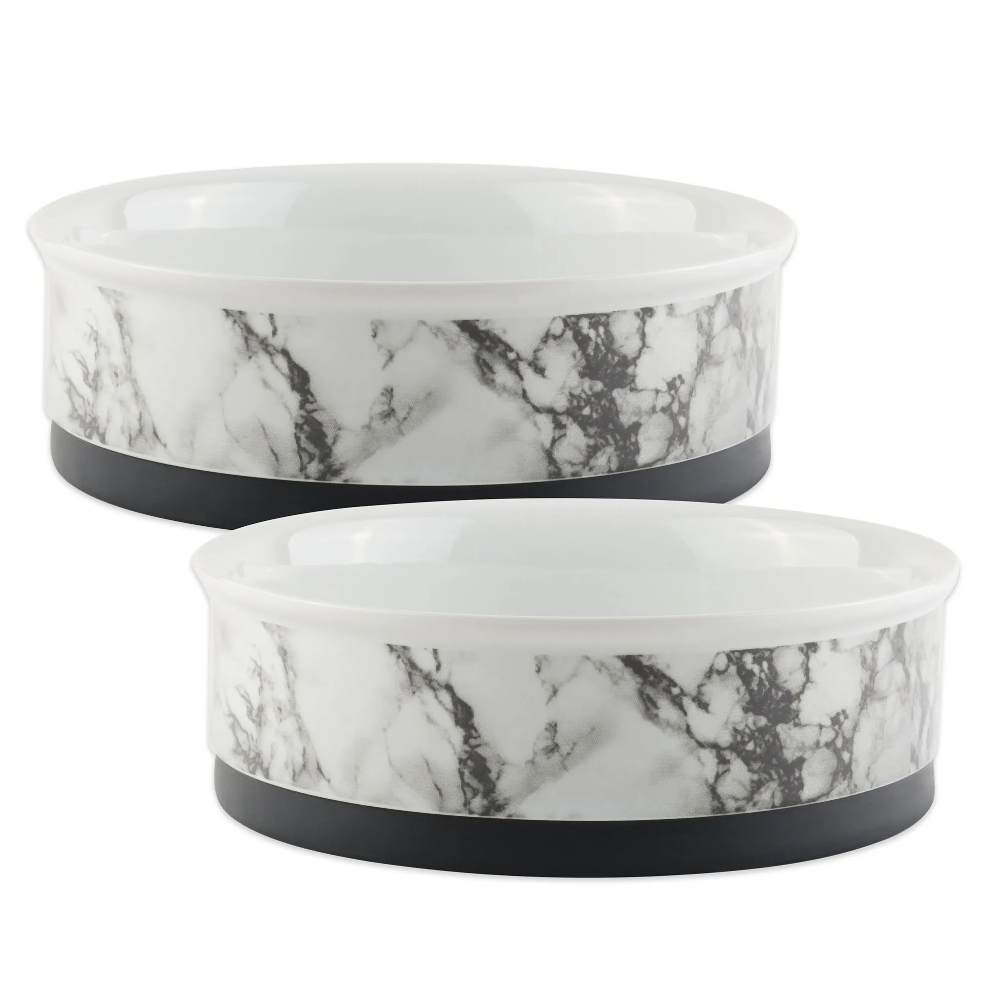 White Marble Pet Bowl Set of 2, Medium - 1.5 C. Capacity