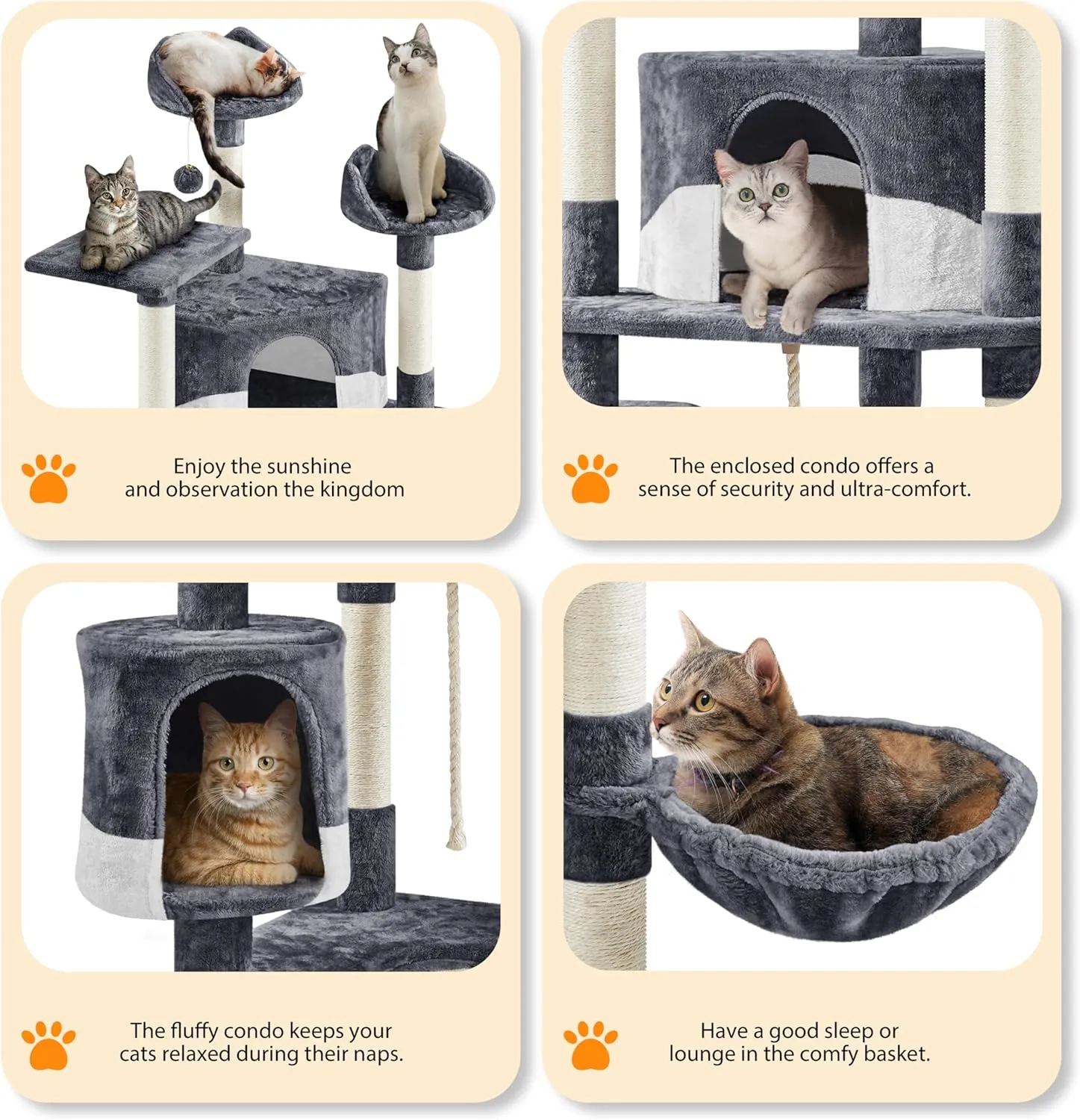 Yaheetech 79in Multi-Level Cat Trees Indoor Cat Tower with Sisal-Covered Scratching Posts, Plush Perches and Condo for Kittens, Cats and Pets - Dark Gray and White